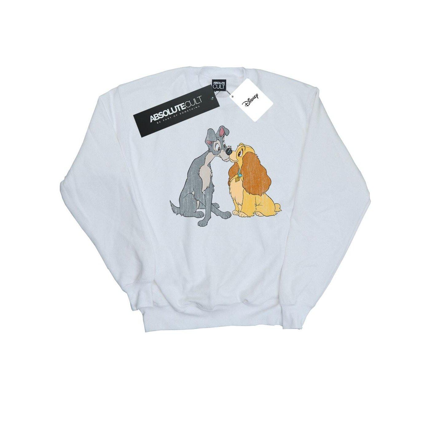 Lady And The Tramp Distressed Kiss Sweatshirt Unisex Weiss 152-158 von Disney