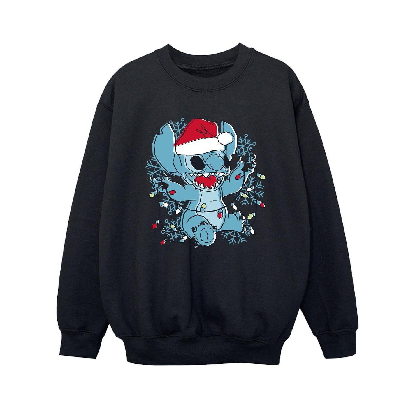Lilo And Stitch Christmas Lights Sketch Sweatshirt Jungen Schwarz 116 von Disney