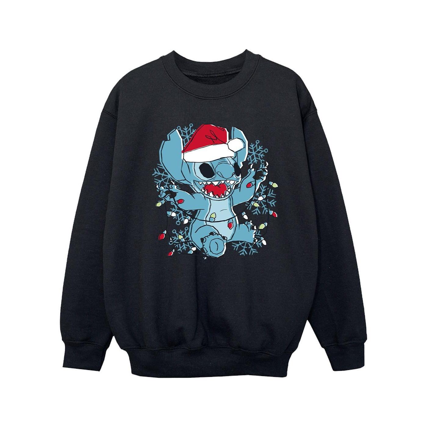 Lilo And Stitch Christmas Lights Sketch Sweatshirt Mädchen Schwarz 128 von Disney