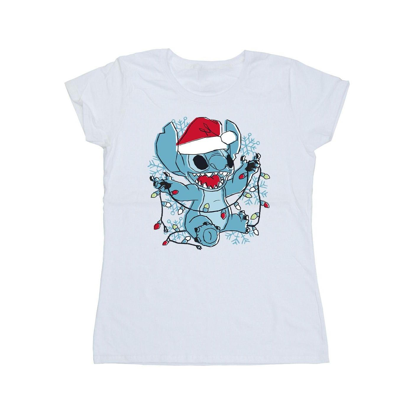Lilo And Stitch Christmas Lights Sketch Tshirt Damen Weiss L von Disney