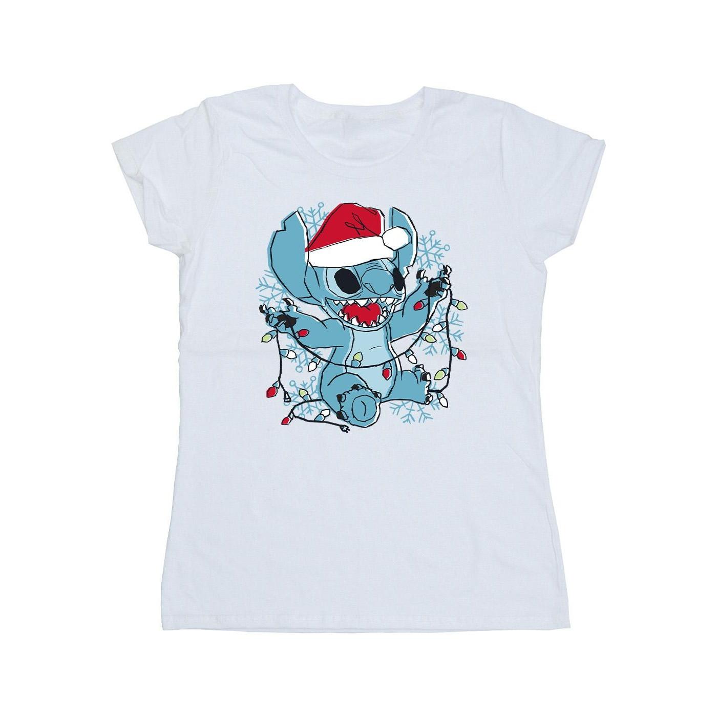 Lilo And Stitch Christmas Lights Sketch Tshirt Damen Weiss XXL von Disney