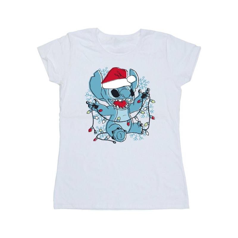Lilo And Stitch Christmas Lights Sketch Tshirt Damen Weiss XXL von Disney