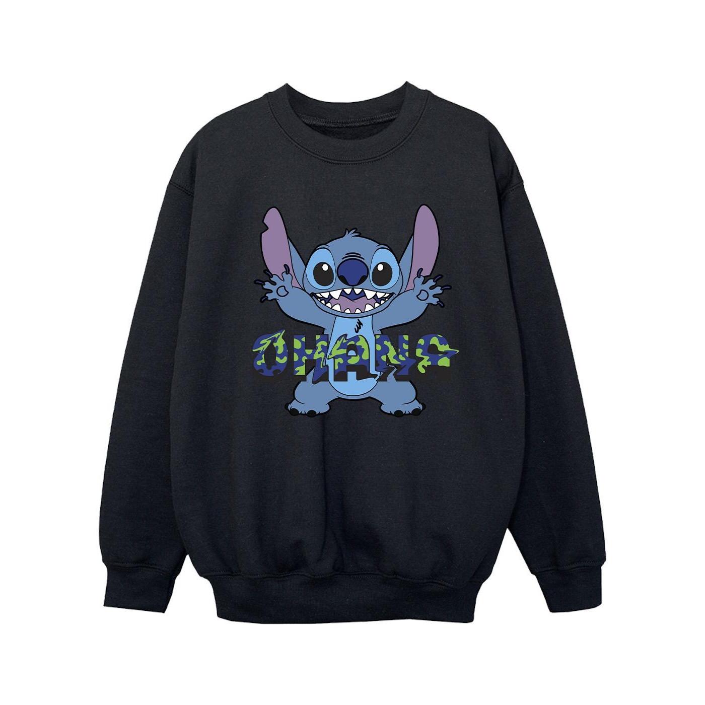 Lilo And Stitch Ohana Blue Glitch Sweatshirt Mädchen Schwarz 128 von Disney