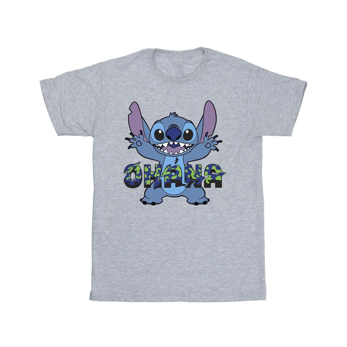 Lilo And Stitch Ohana Blue Glitch Tshirt Herren Grau S von Disney