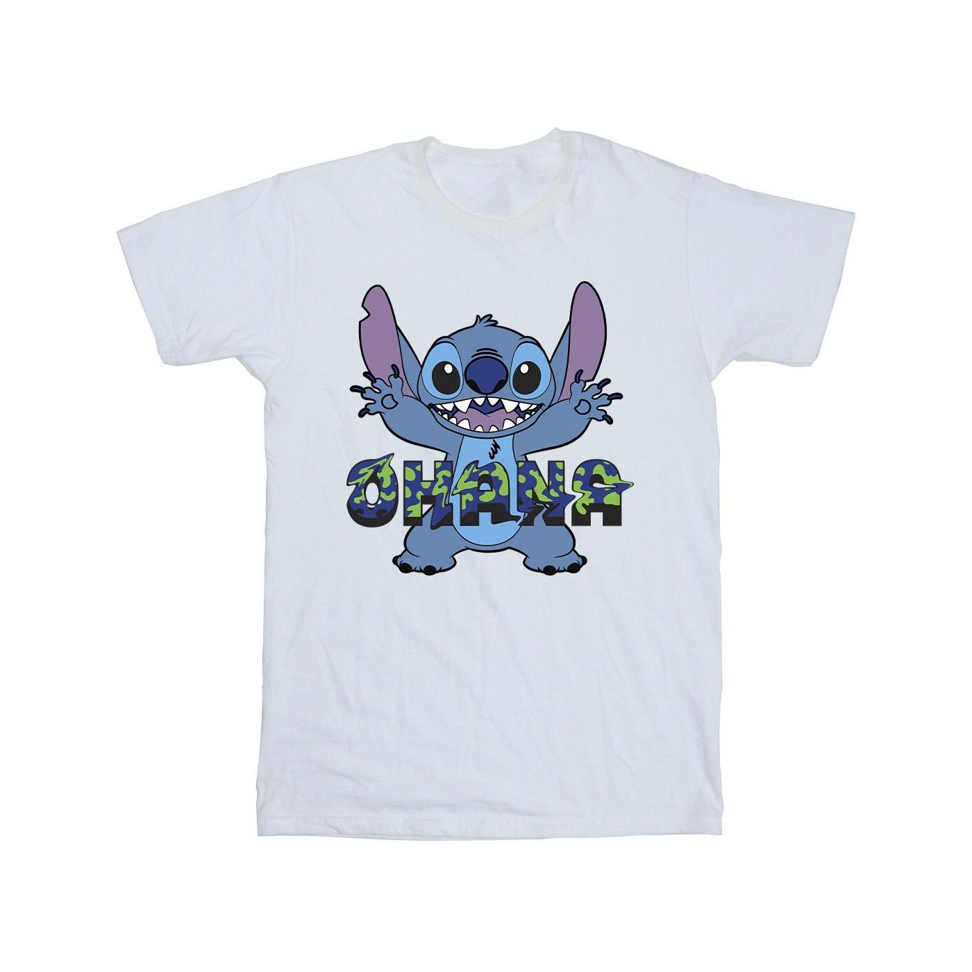 Lilo And Stitch Ohana Blue Glitch Tshirt Mädchen Weiss 104 von Disney