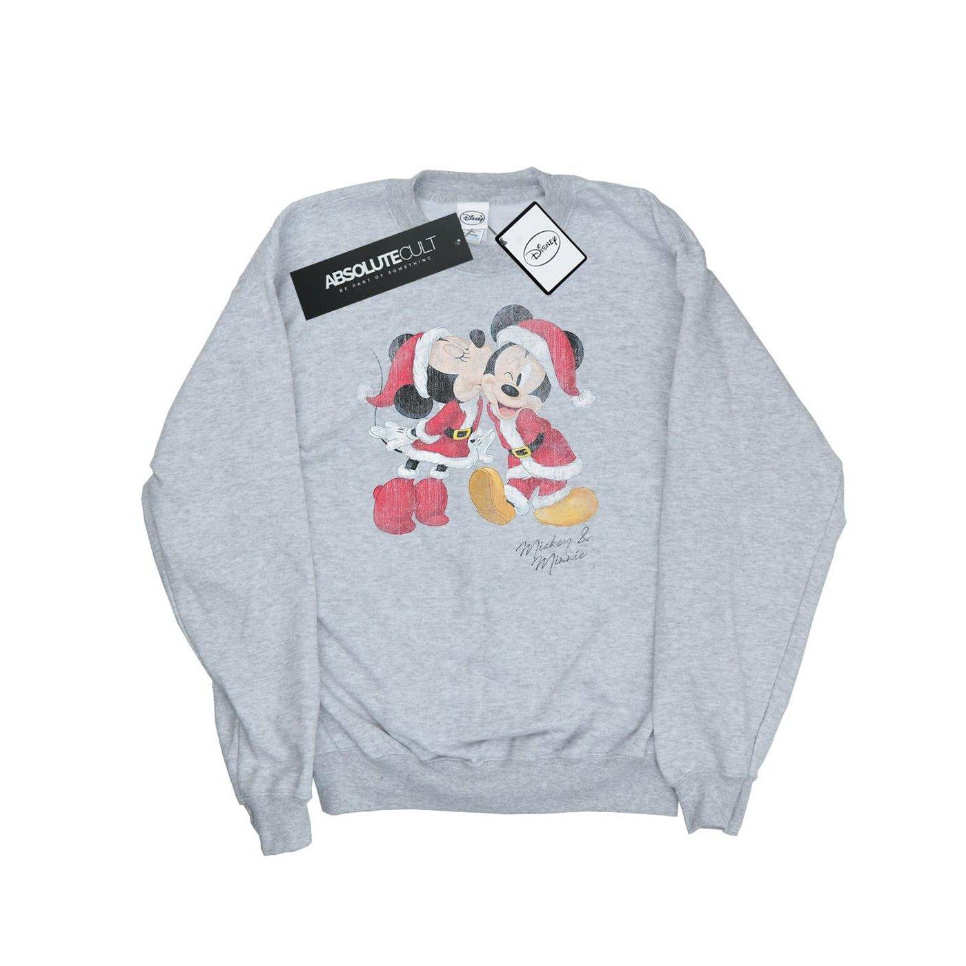 Mickey And Minnie Christmas Kiss Sweatshirt Mädchen Grau 128 von Disney