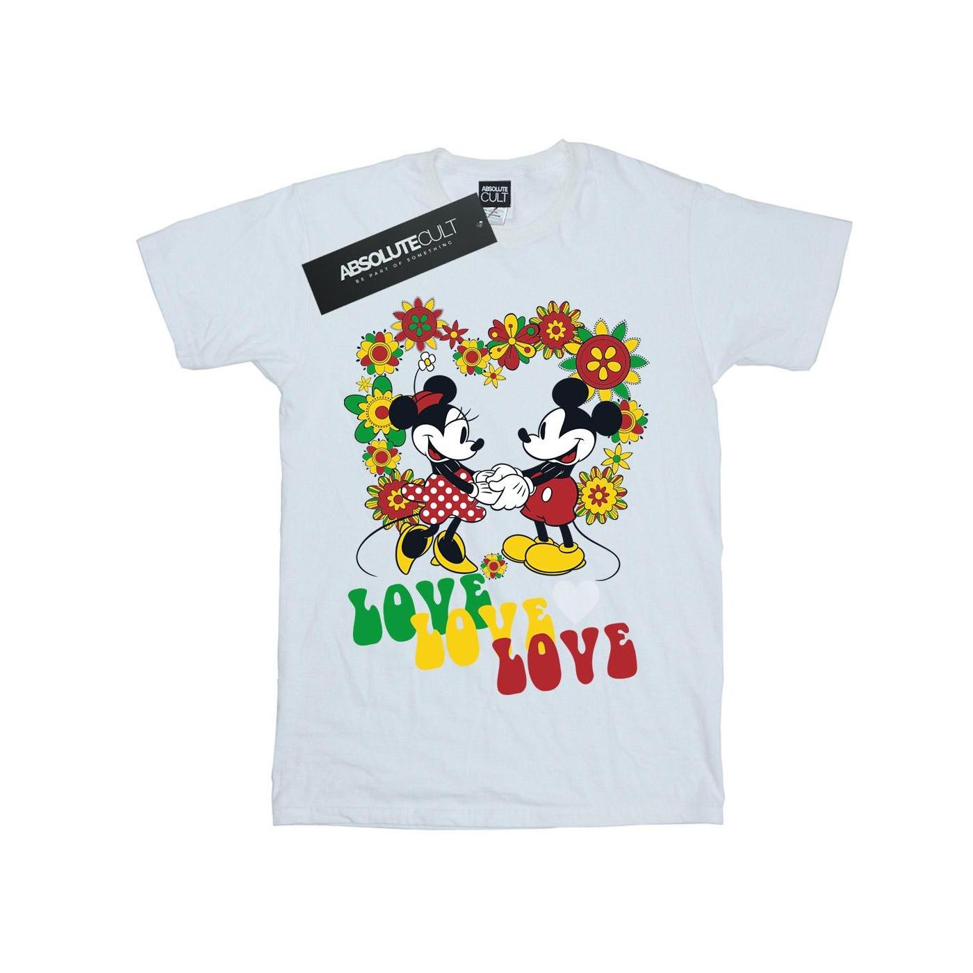 Mickey And Minnie Mouse Hippie Love Tshirt Damen Weiss 3XL von Disney