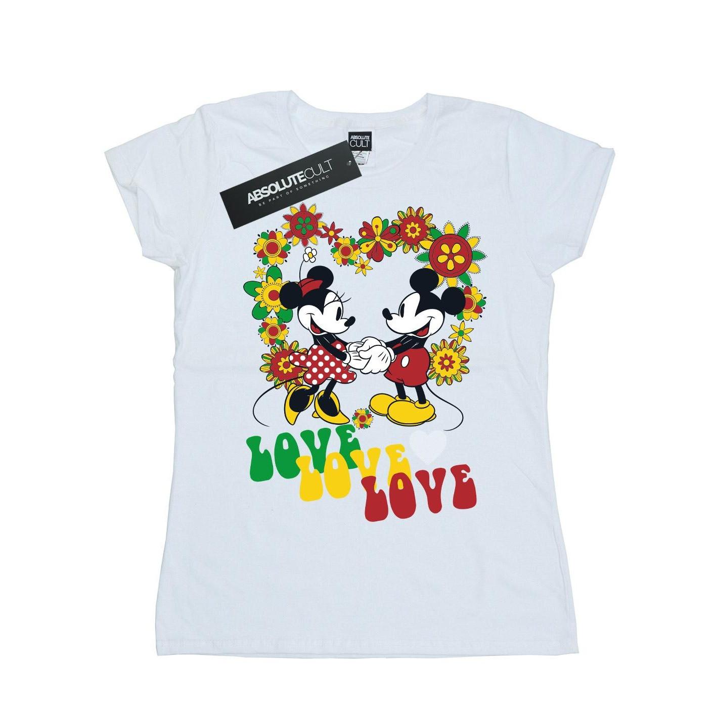 Mickey And Minnie Mouse Hippie Love Tshirt Damen Weiss XL von Disney