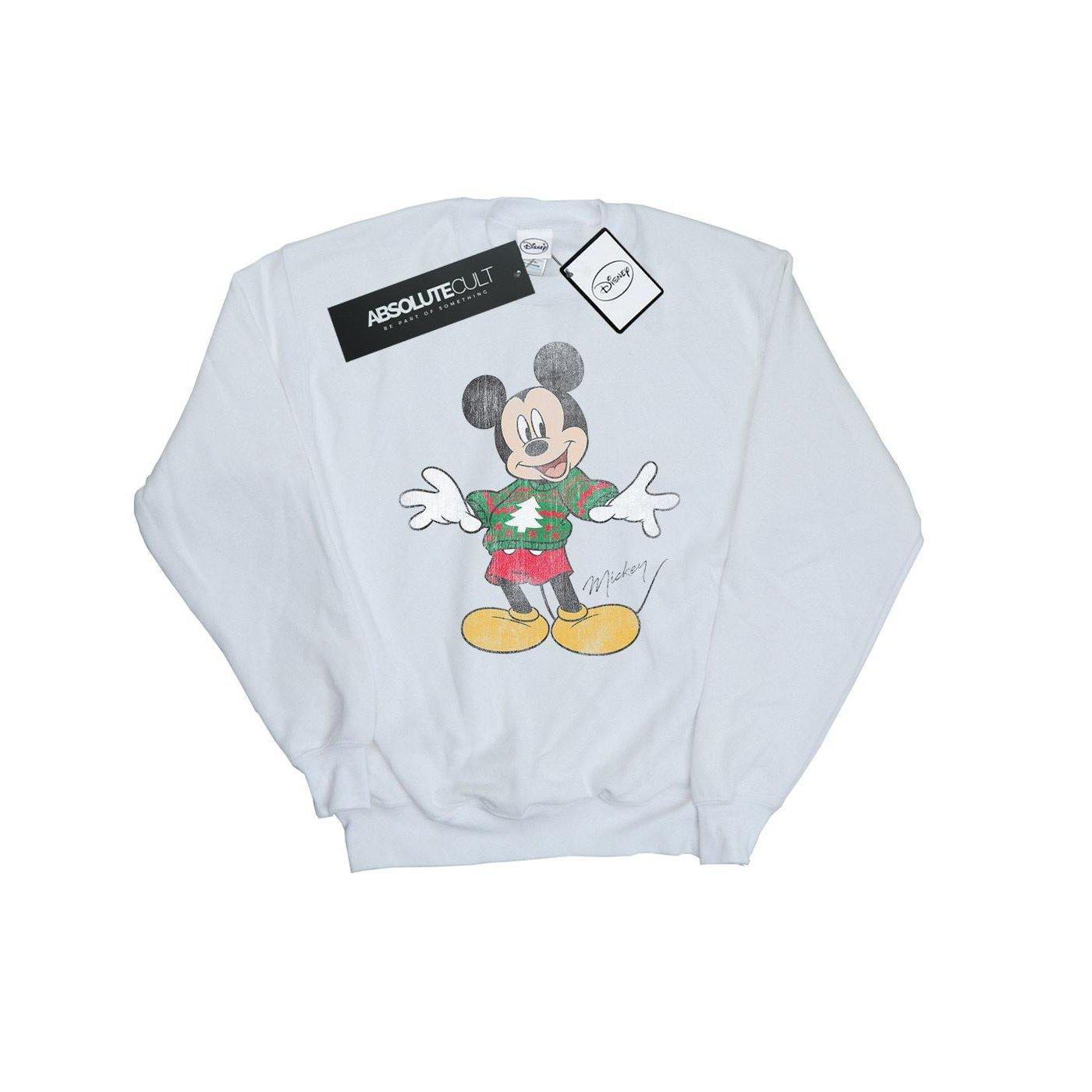 Mickey Mouse Christmas Jumper Sweatshirt Mädchen Weiss 128 von Disney