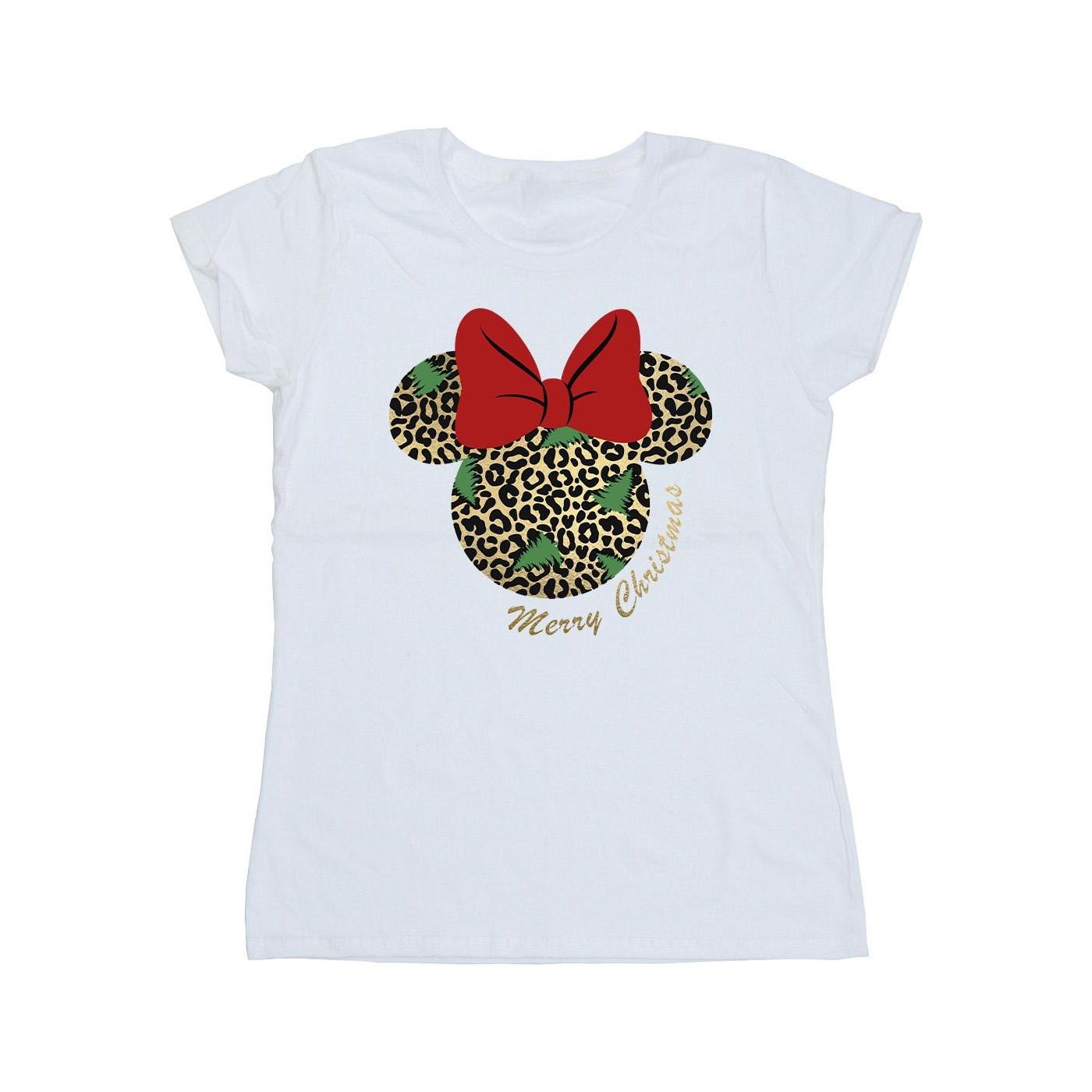 Minnie Mouse Leopard Christmas Tshirt Damen Weiss XXL von Disney