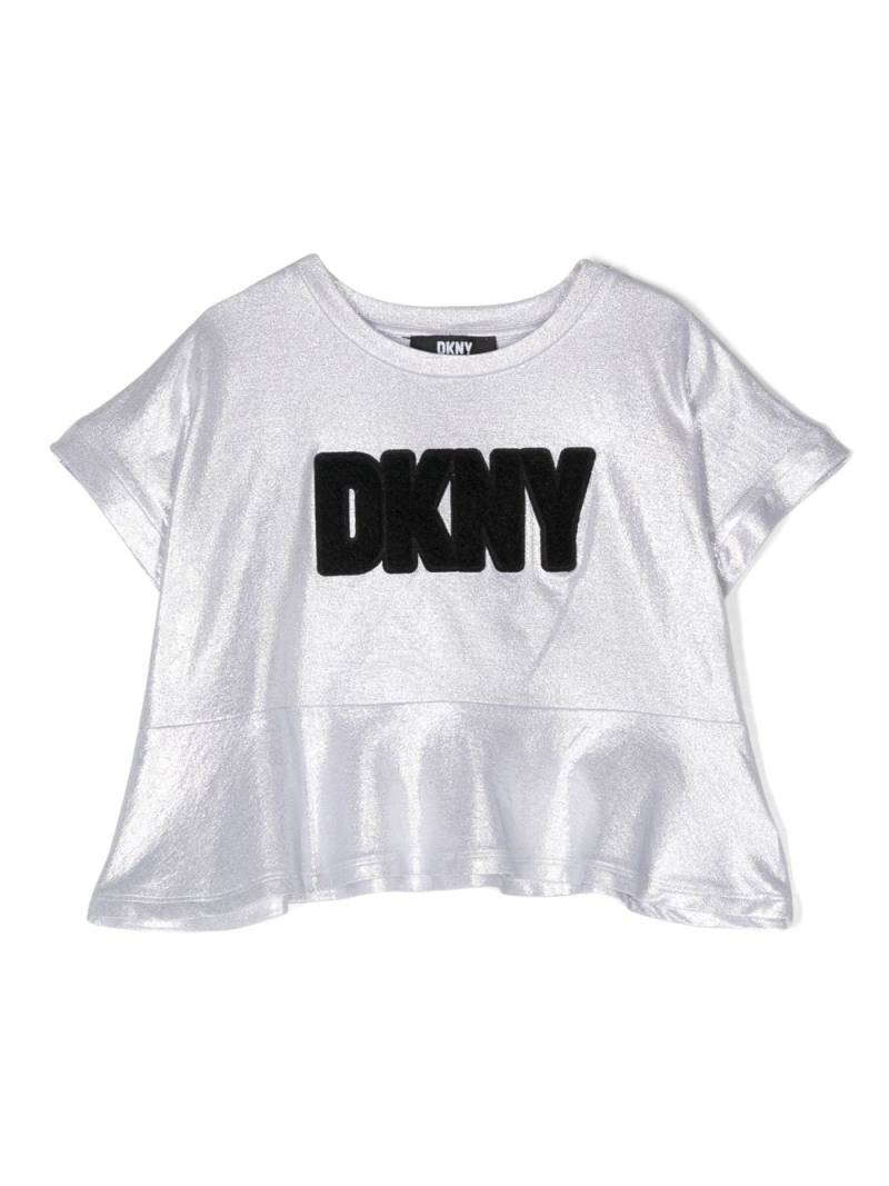 Dkny Kids embroidered-logo glossy T-shirt - Silver von Dkny Kids