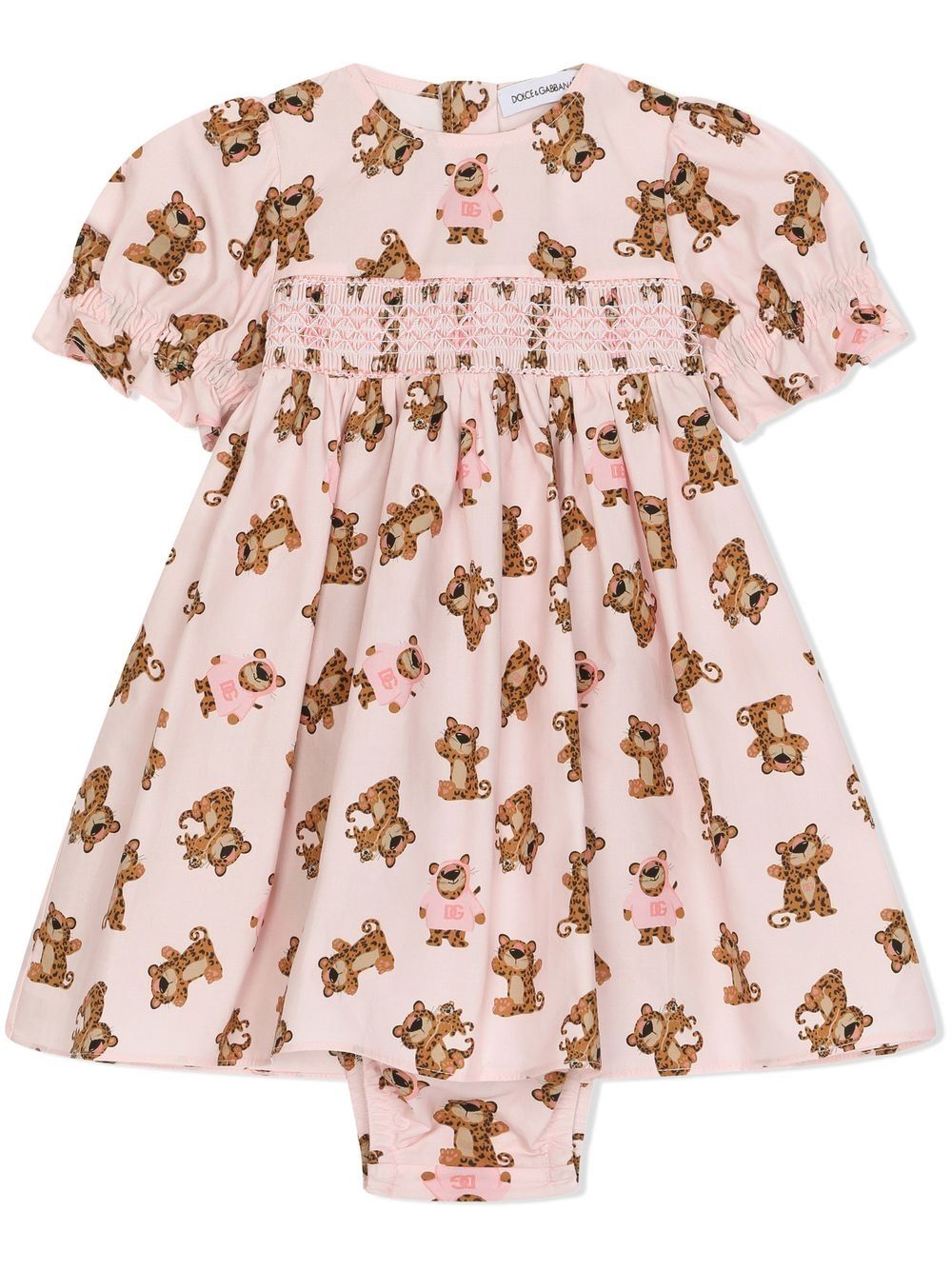 Dolce & Gabbana Kids Baby Leopard smocked poplin dress - Pink von Dolce & Gabbana Kids