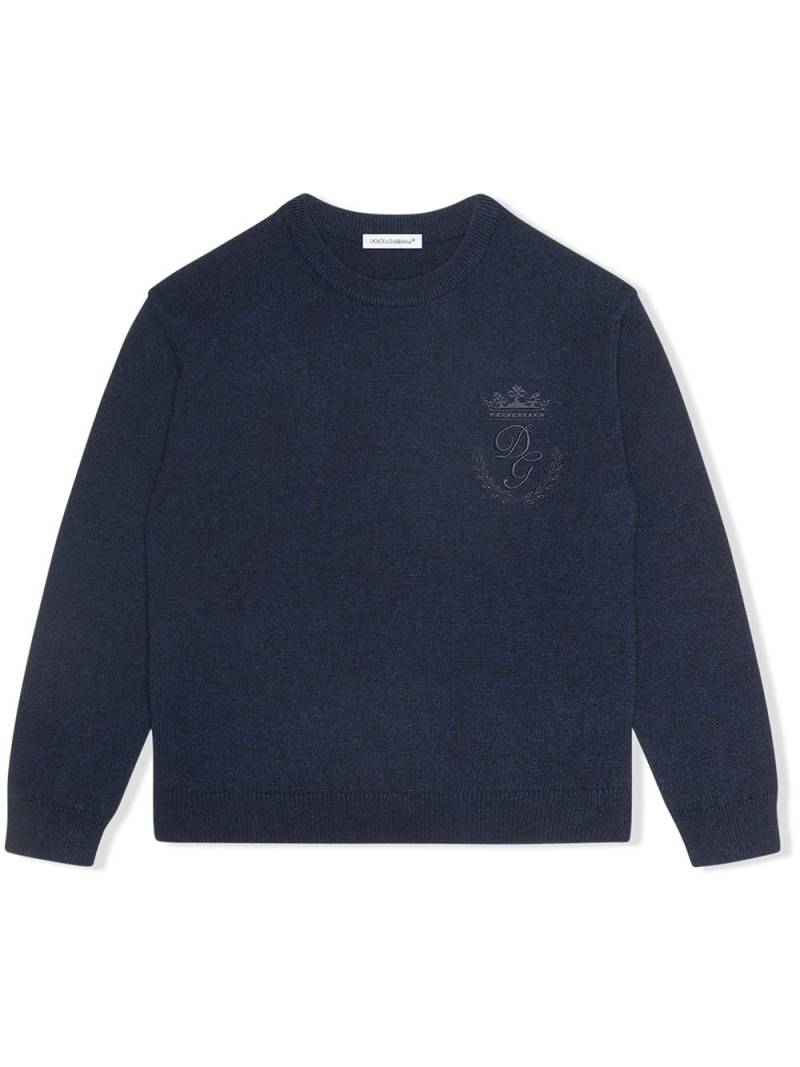 Dolce & Gabbana Kids logo-embroidered fine-knit jumper - Blue von Dolce & Gabbana Kids