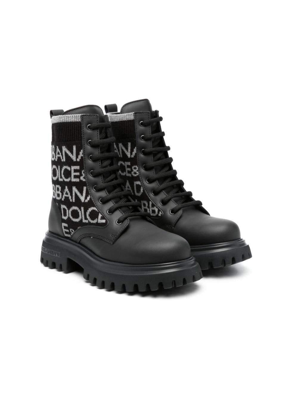 Dolce & Gabbana Kids logo-lettering leather ankle boots - Black von Dolce & Gabbana Kids