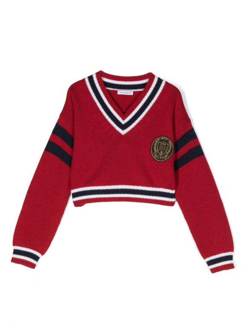 Dolce & Gabbana Kids logo-patch striped jumper - Red von Dolce & Gabbana Kids