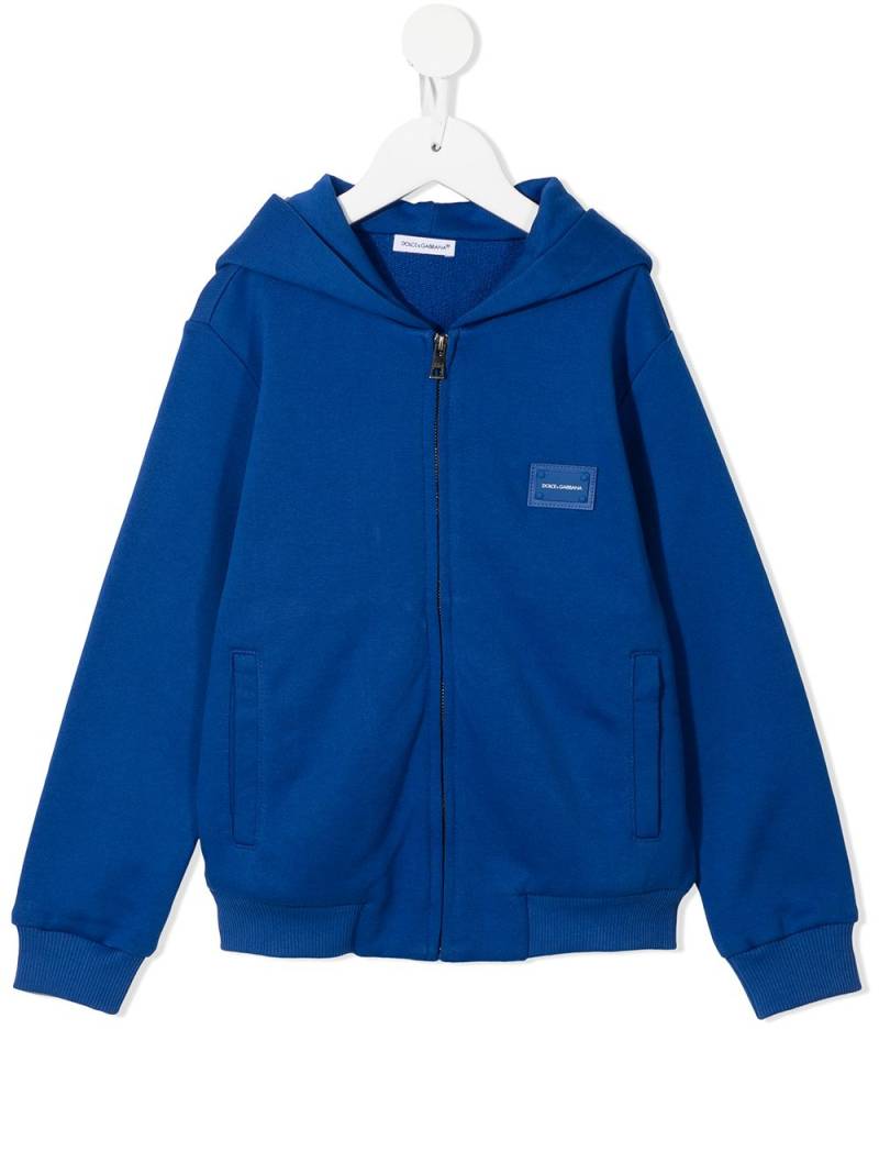 Dolce & Gabbana Kids logo-appliqué zip-up hoodie - Blue von Dolce & Gabbana Kids