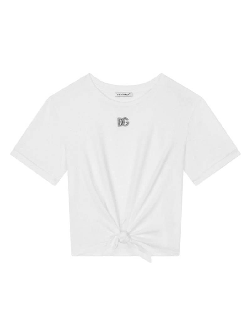 Dolce & Gabbana Kids logo-plaque knotted T-shirt - White von Dolce & Gabbana Kids