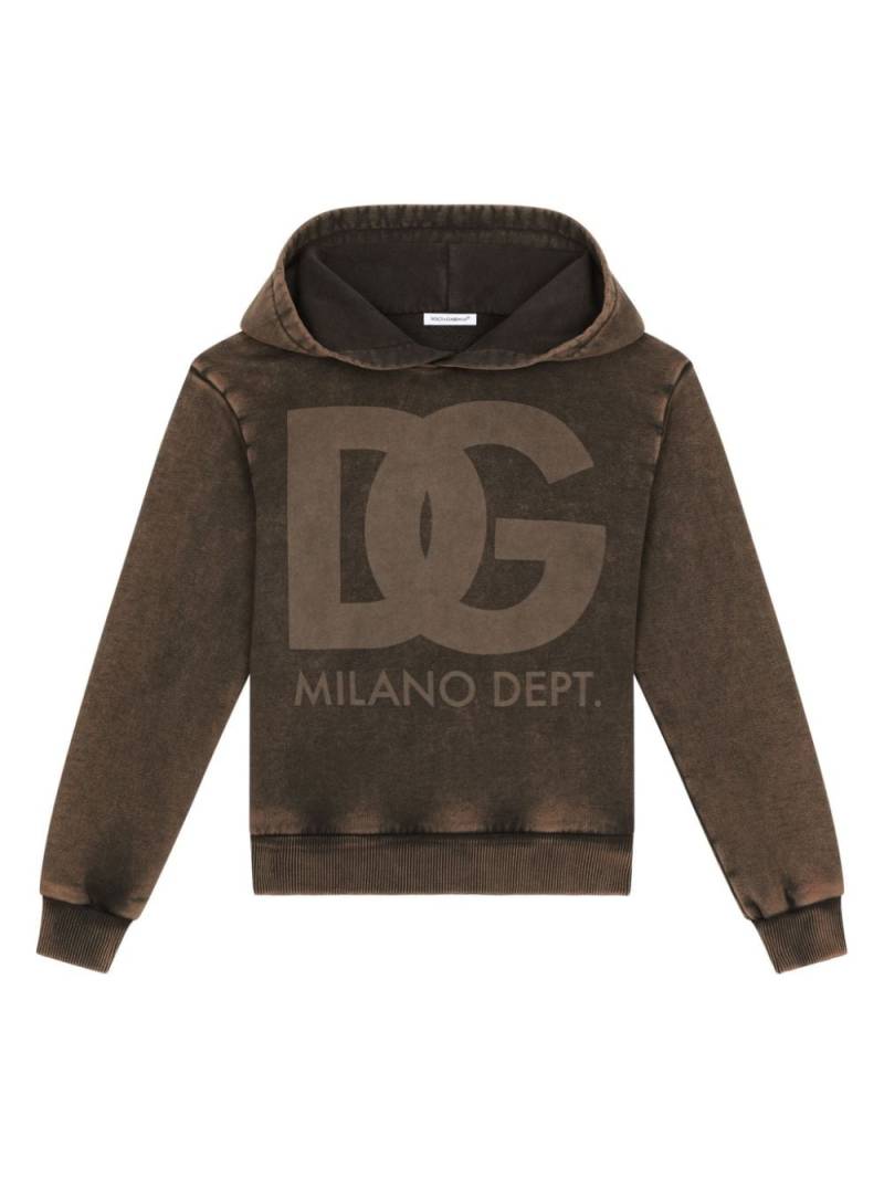 Dolce & Gabbana Kids logo-print faded cotton hoodie - Brown von Dolce & Gabbana Kids