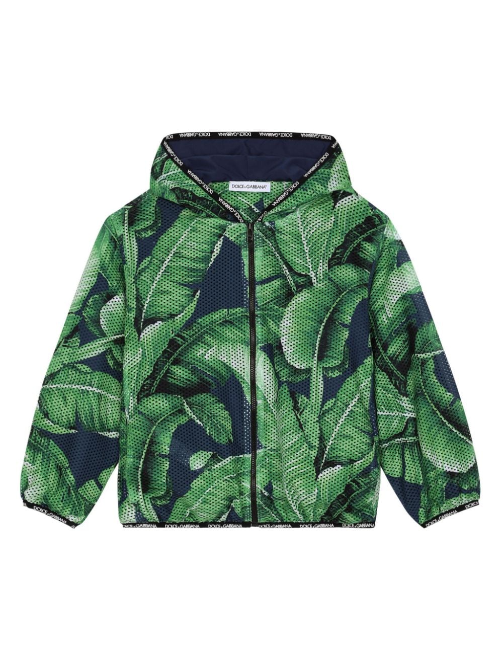 Dolce & Gabbana Kids palm-print mesh hooded jacket - Green von Dolce & Gabbana Kids