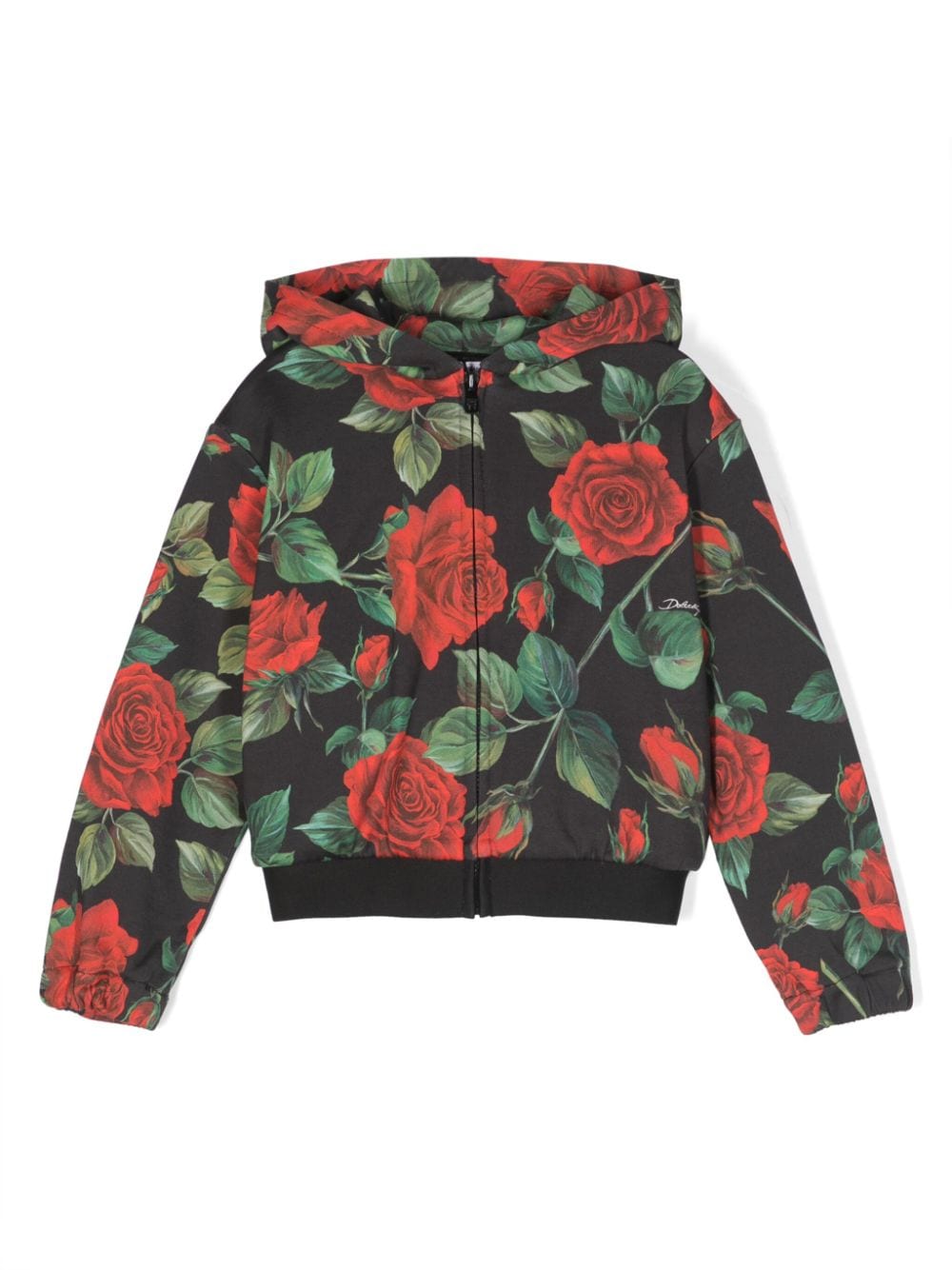 Dolce & Gabbana Kids rose-print hooded jacket - Black von Dolce & Gabbana Kids