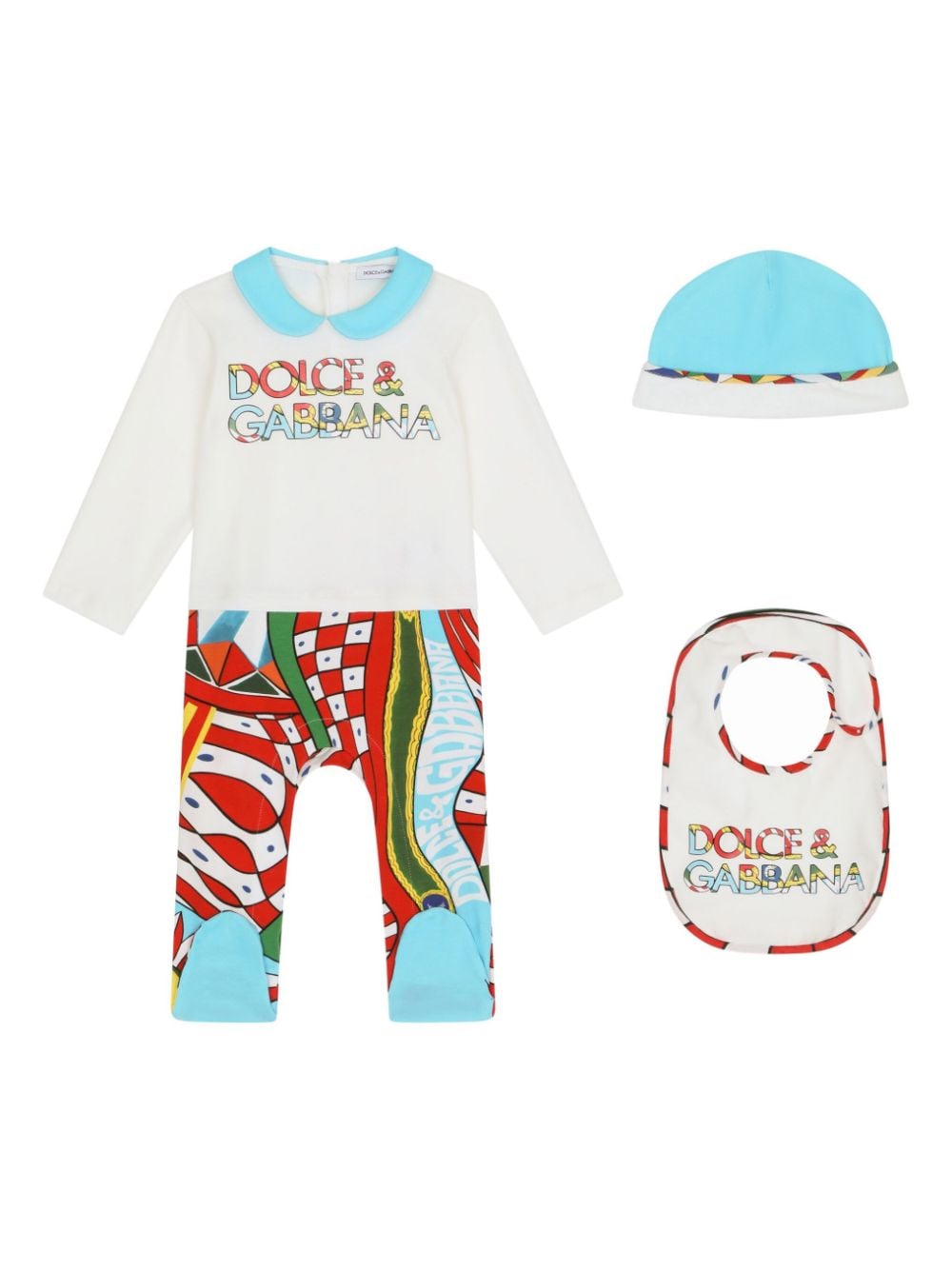 Dolce & Gabbana Kids set-of-three Carretto-print cotton-jersey babygrow - White von Dolce & Gabbana Kids