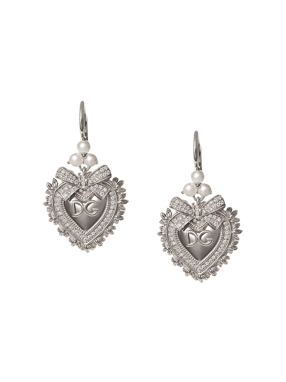 Dolce & Gabbana 18kt white gold Devotion diamond and pearl sacred heart earrings - Silver von Dolce & Gabbana