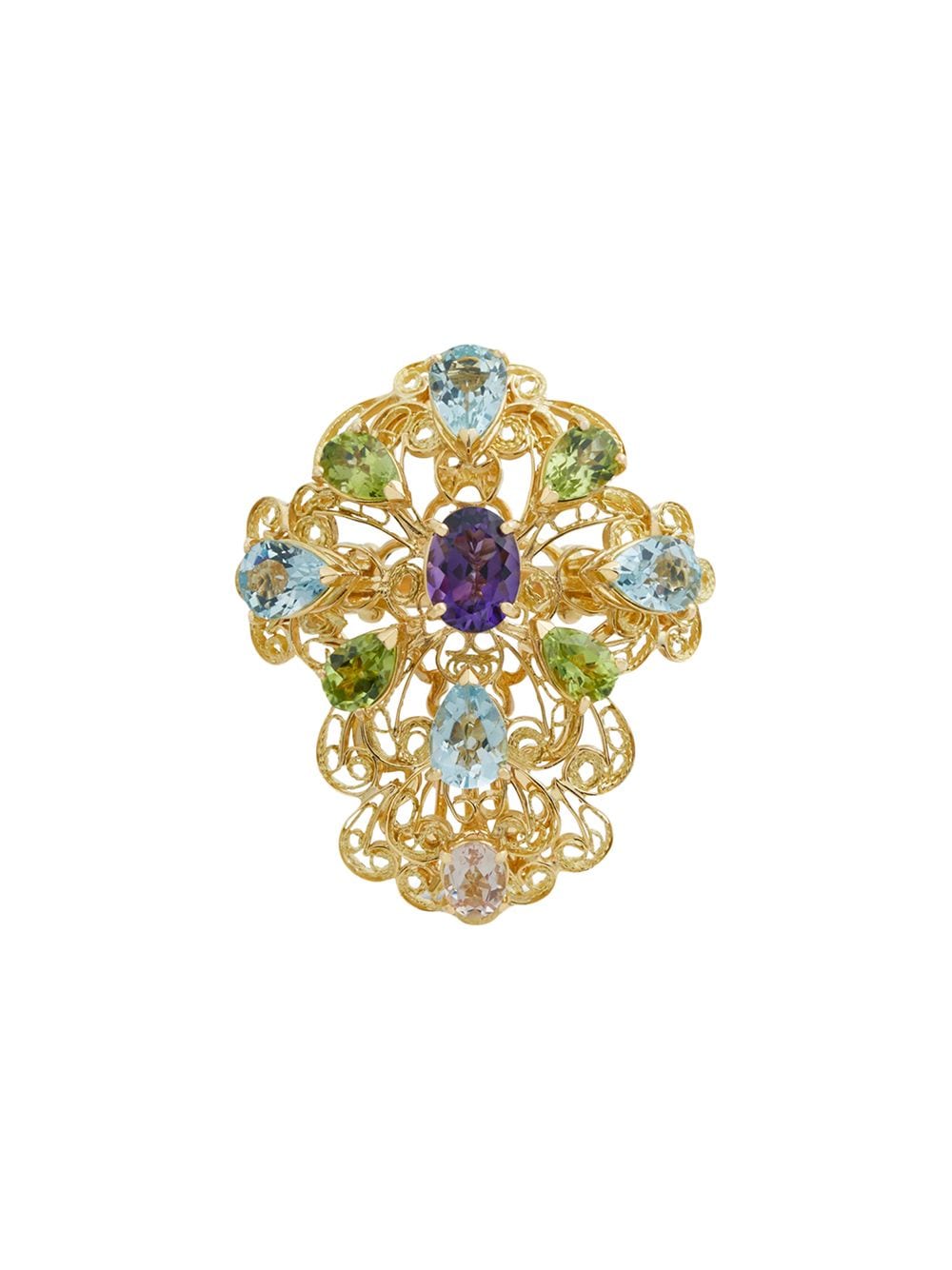 Dolce & Gabbana 18kt yellow gold Pizzo filigree amethyst, aquamarines, peridots and morganite ring von Dolce & Gabbana