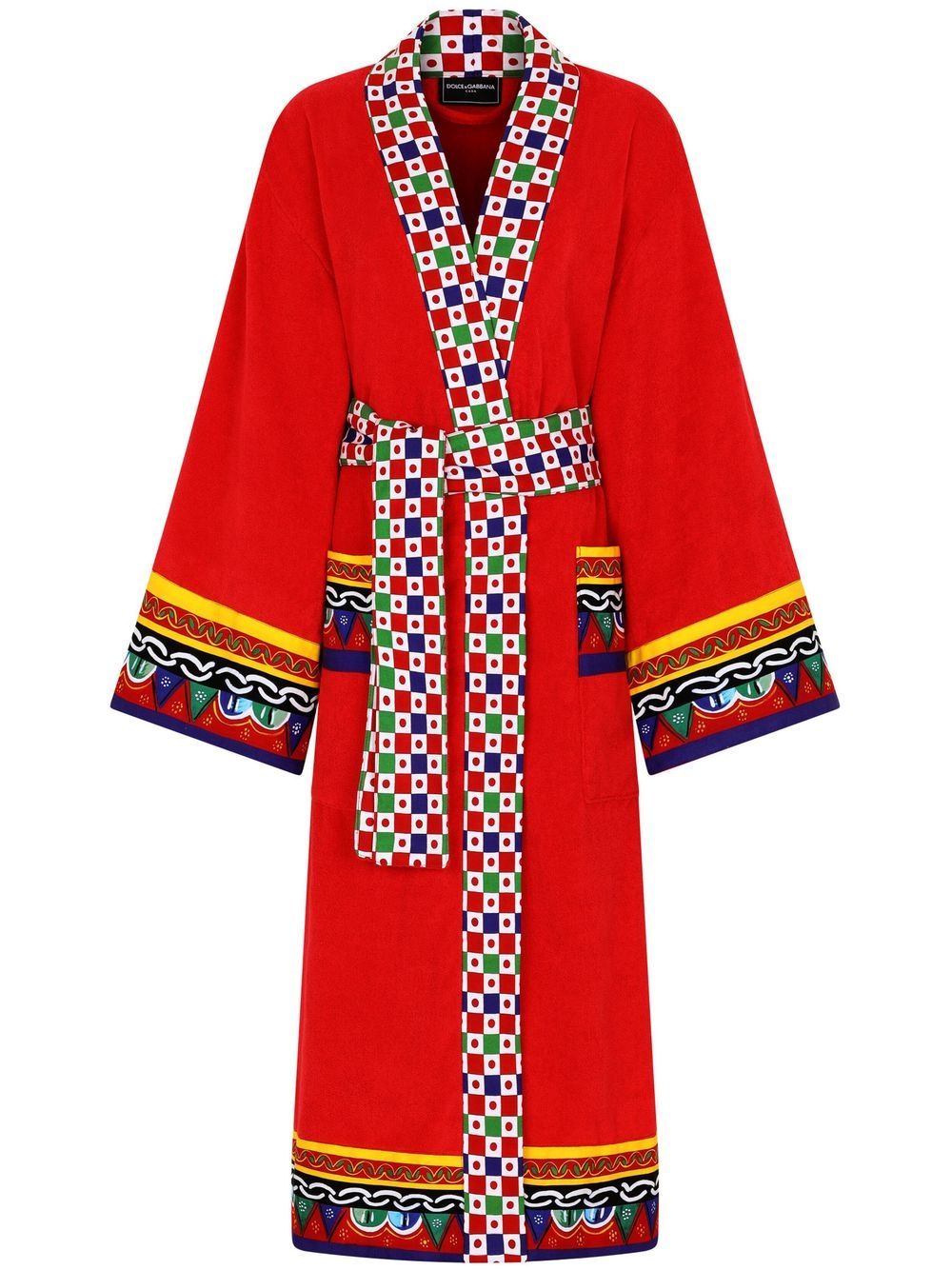 Dolce & Gabbana Carretto Siciliano printed trim bathrobe - Red von Dolce & Gabbana