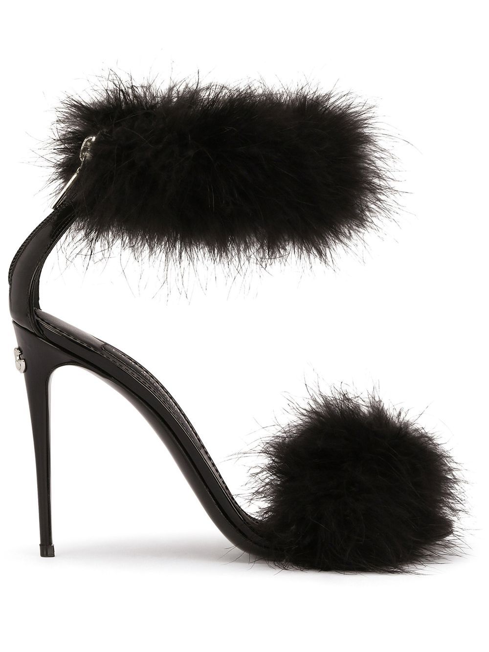 Dolce & Gabbana 105mm feather-trim leather sandals - Black von Dolce & Gabbana