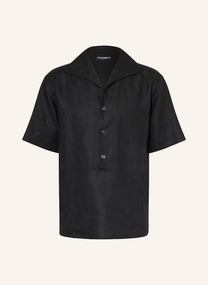 Dolce & Gabbana Kurzarm-Hemd Comfort Fit Aus Leinen schwarz von Dolce & Gabbana