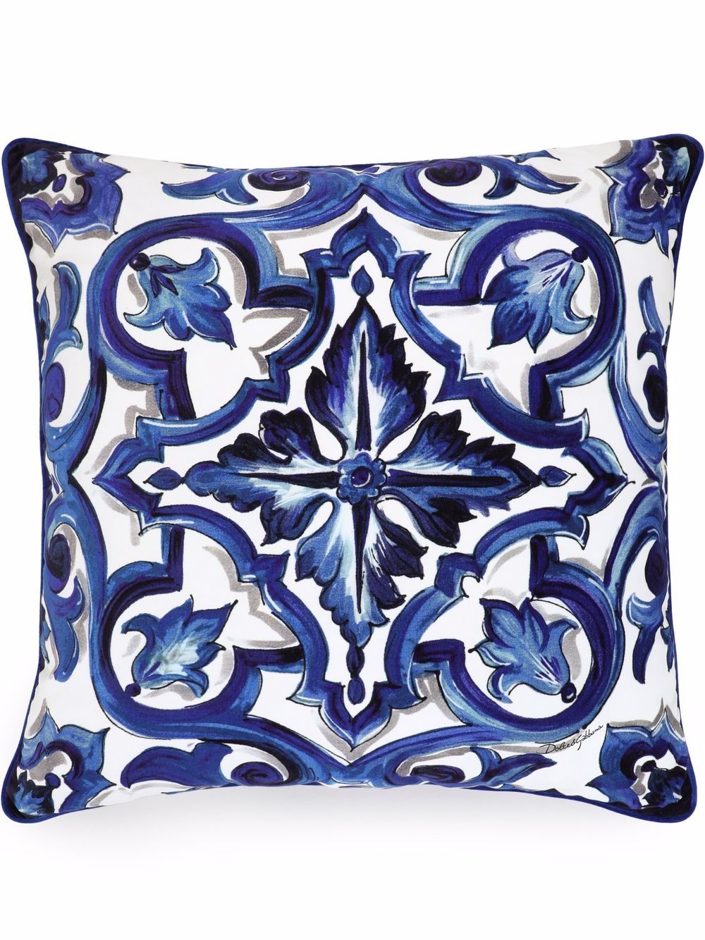 Dolce & Gabbana Mediterraneo velvet-trim cushion - Blue von Dolce & Gabbana