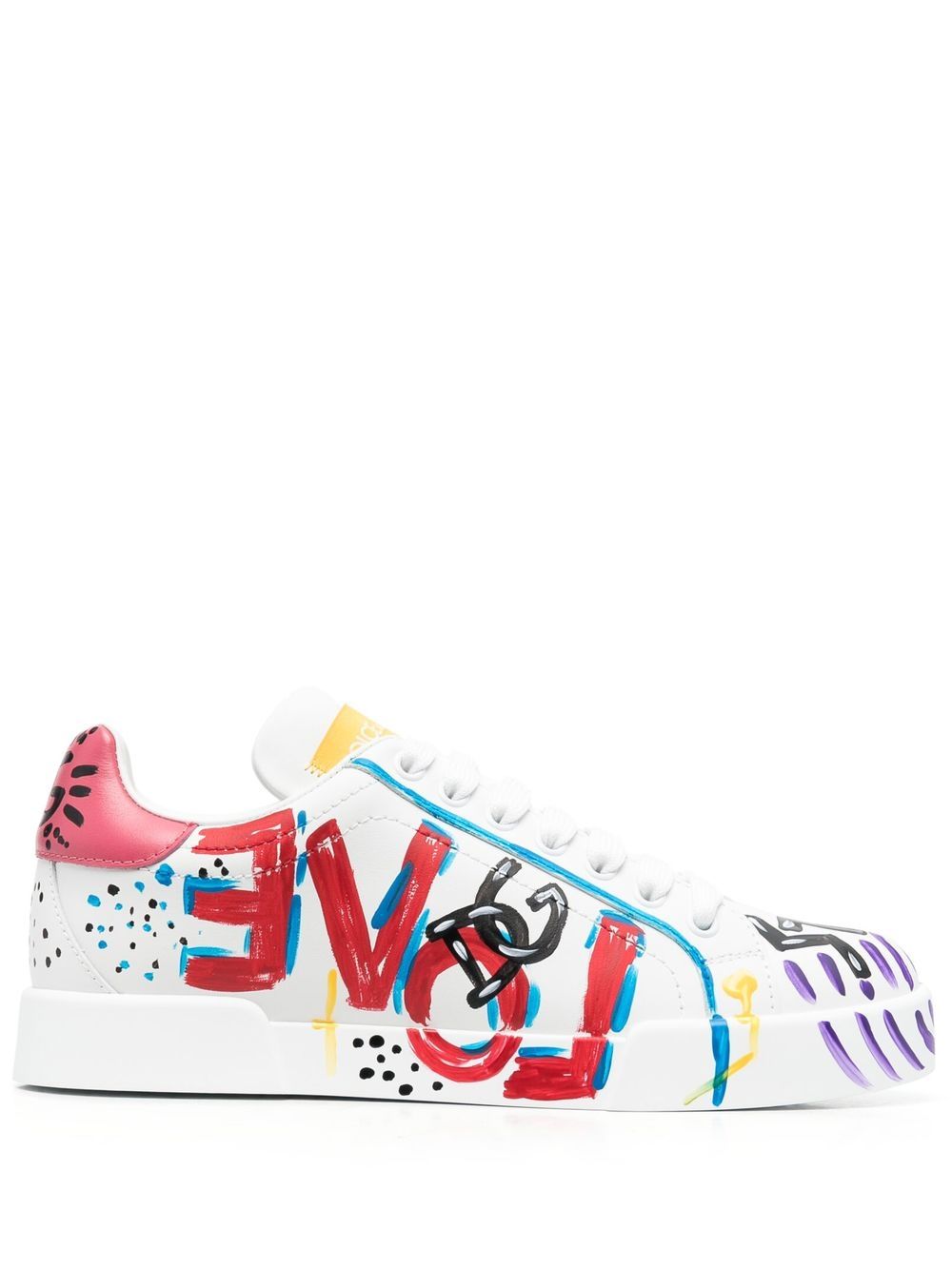 Dolce & Gabbana Portofino painted leather sneakers - White von Dolce & Gabbana