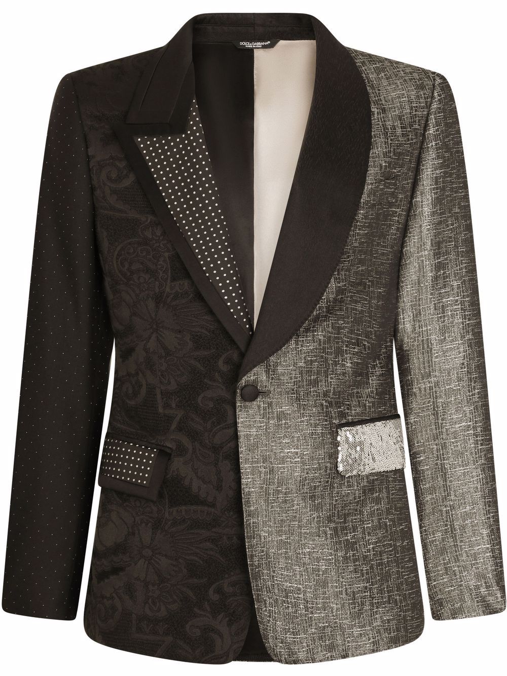 Dolce & Gabbana asymmetric patchwork-panelled silk blazer - Black von Dolce & Gabbana