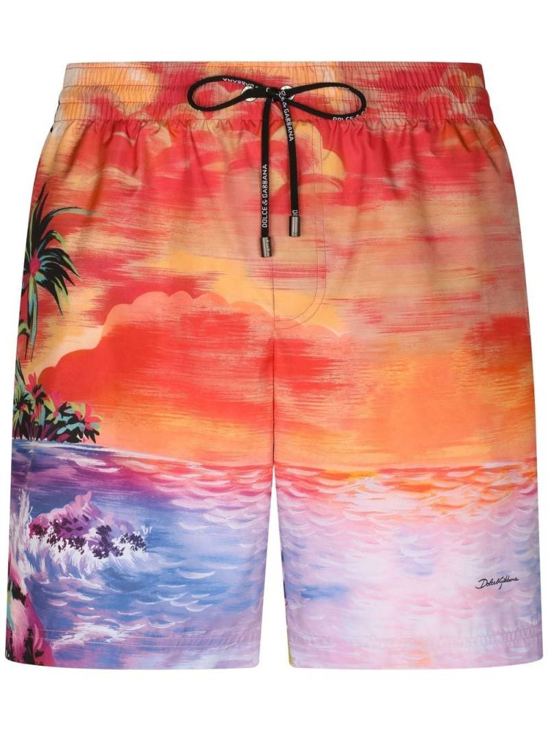 Dolce & Gabbana beach-print swim shorts - Red von Dolce & Gabbana