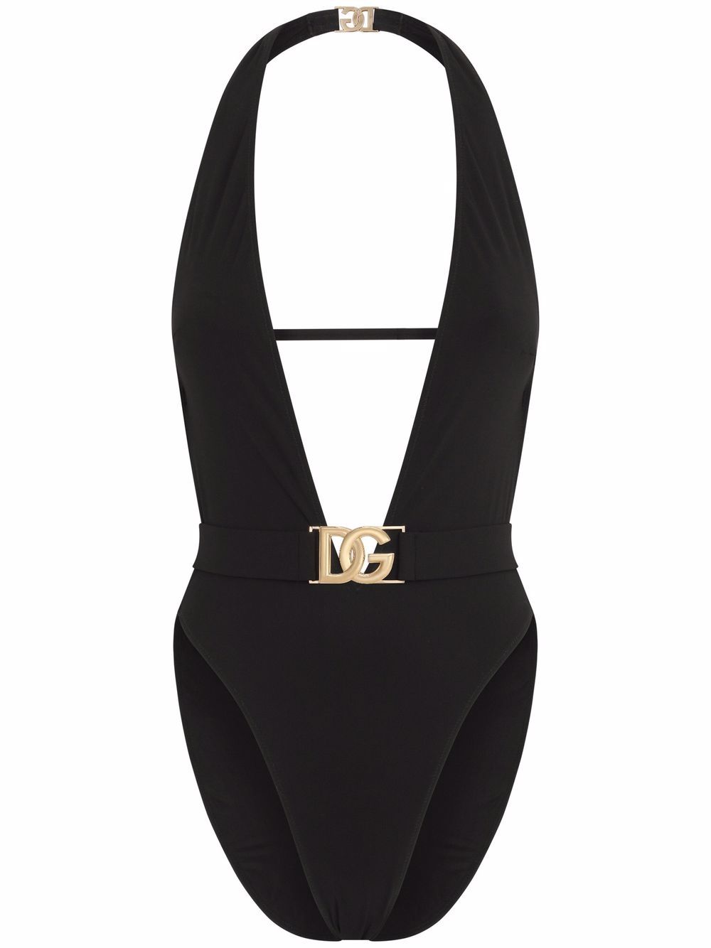 Dolce & Gabbana belted plunge-neck swimsuit - Black von Dolce & Gabbana