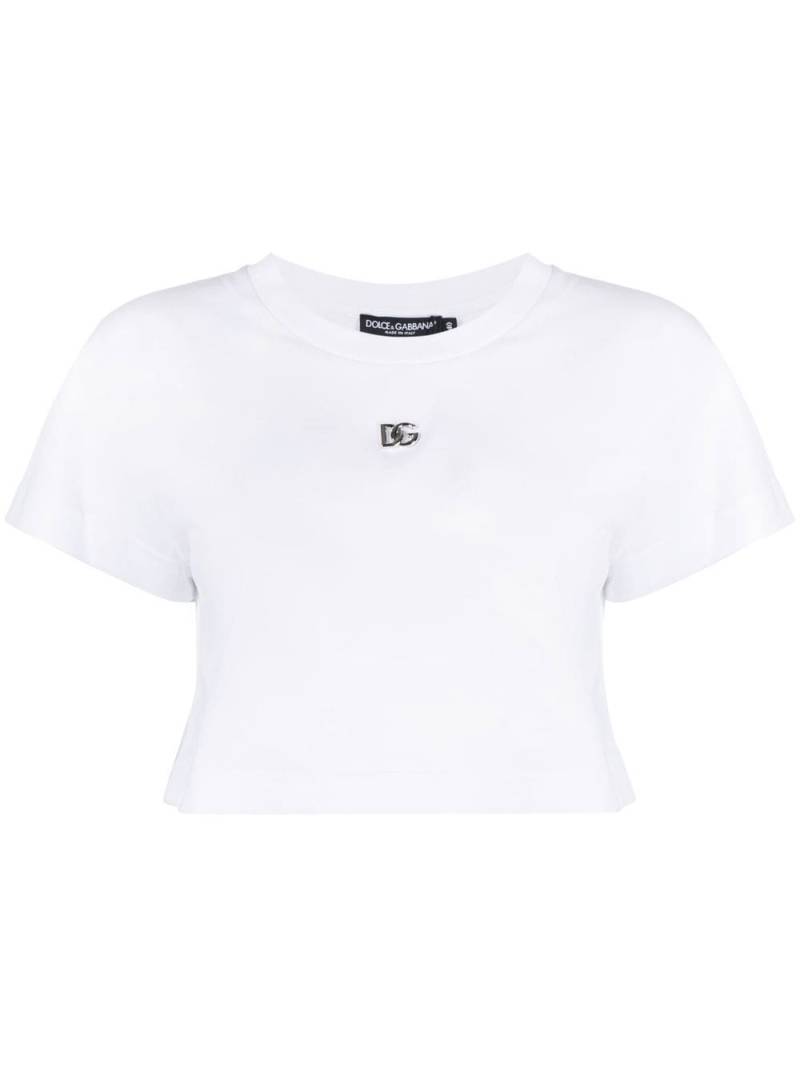 Dolce & Gabbana cropped logo-plaque T-shirt - White von Dolce & Gabbana