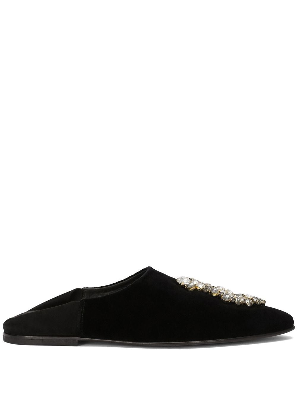 Dolce & Gabbana brooch-detail velvet slippers - Black von Dolce & Gabbana