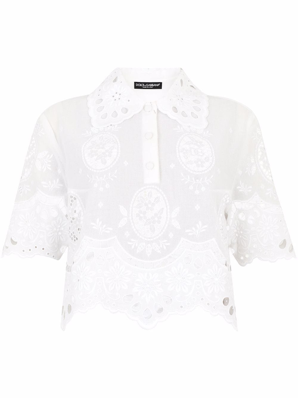 Dolce & Gabbana embroidered gauze polo shirt - White von Dolce & Gabbana