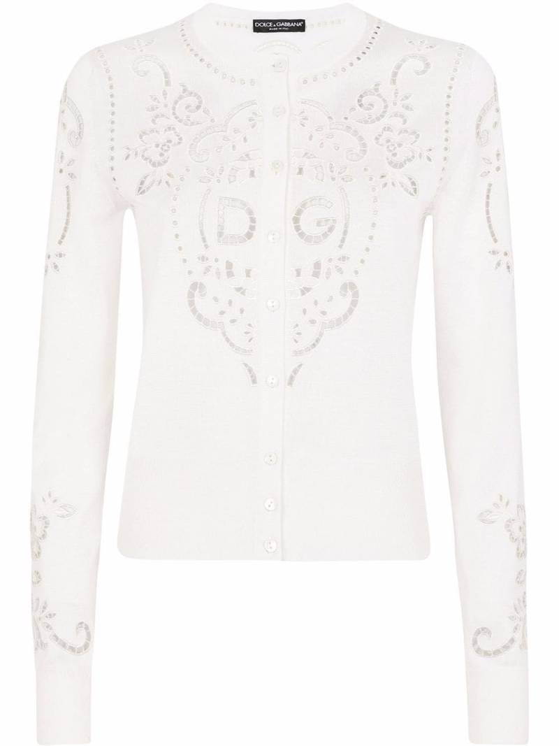 Dolce & Gabbana openwork-embroidery silk cardigan - White von Dolce & Gabbana