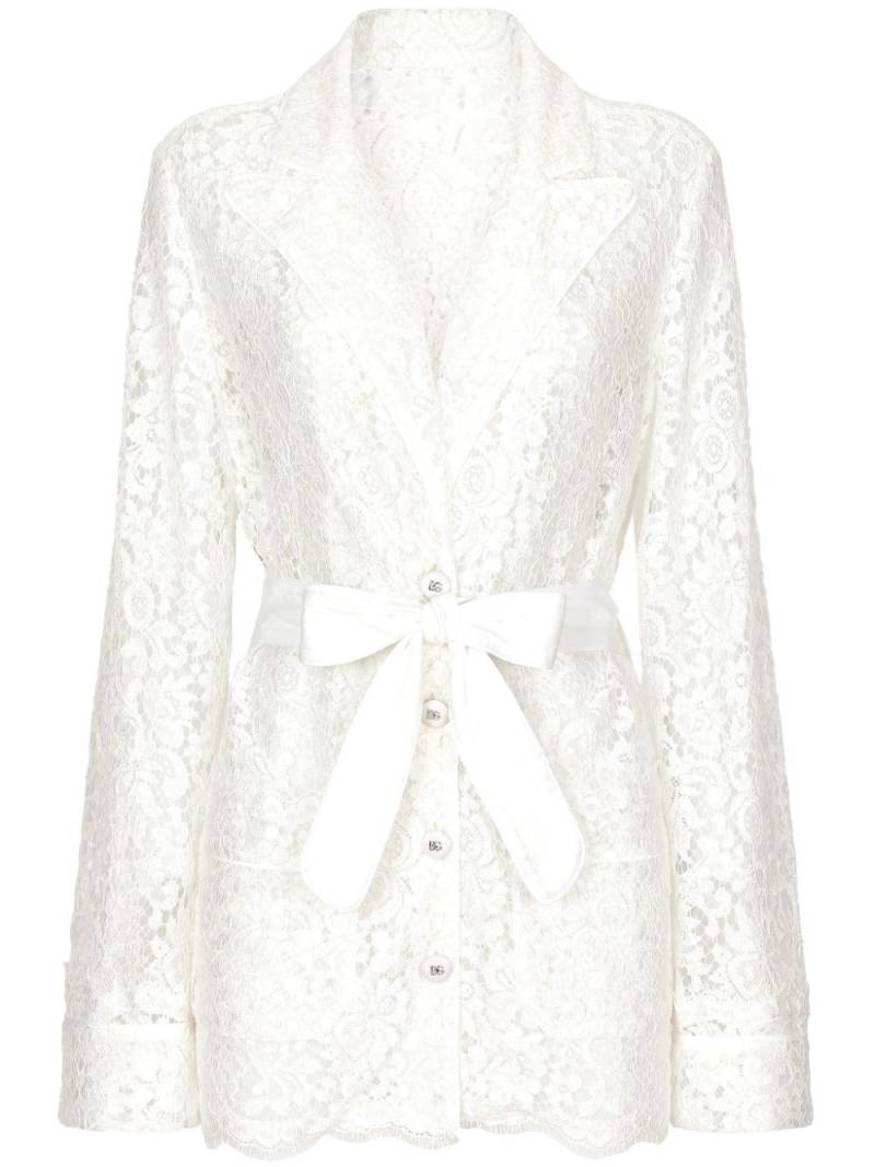 Dolce & Gabbana floral-lace belted shirt - White von Dolce & Gabbana