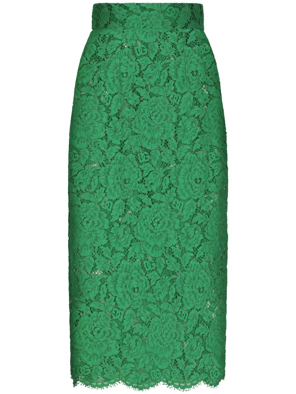Dolce & Gabbana floral-lace high-waisted midi skirt - Green von Dolce & Gabbana