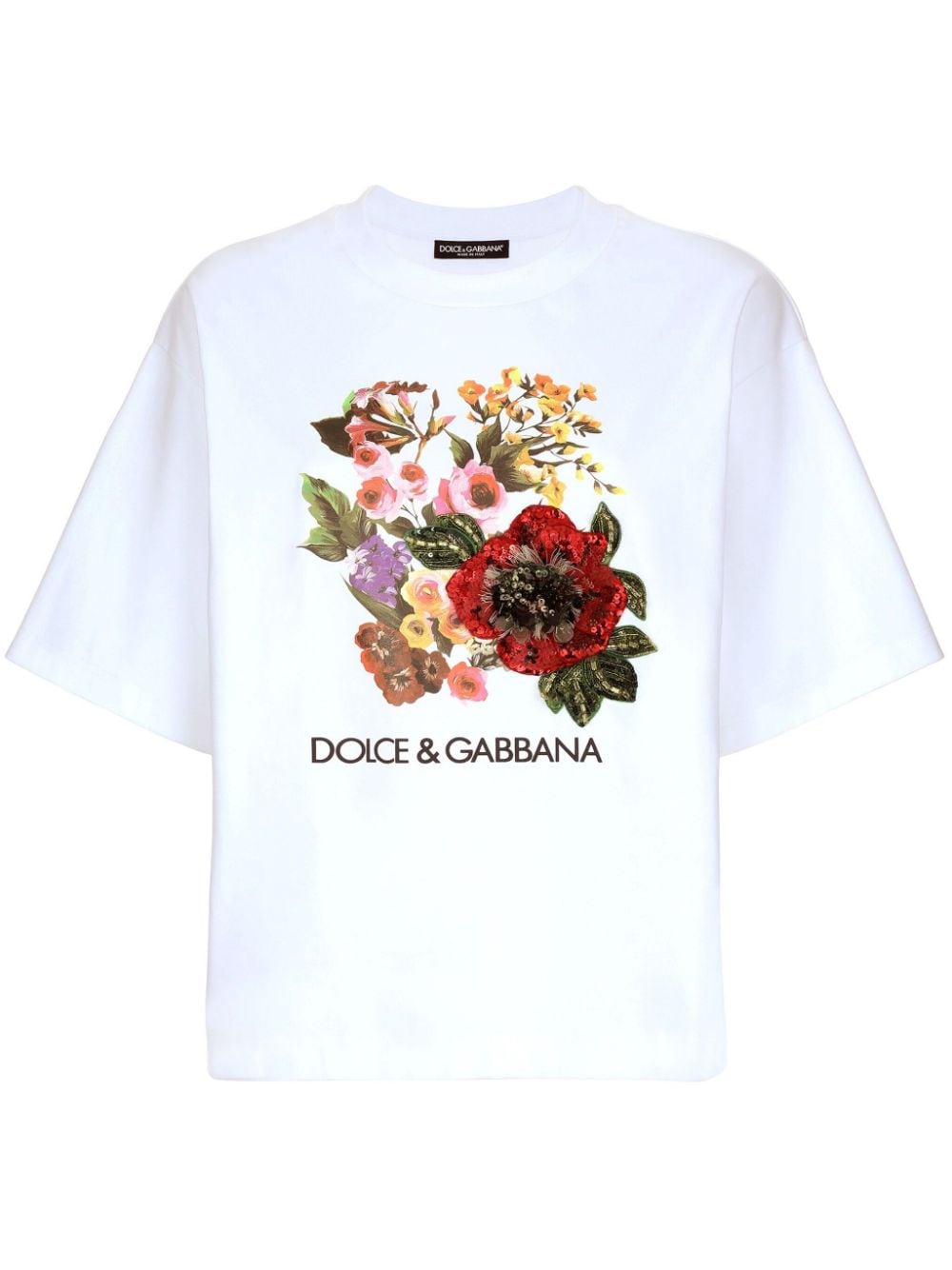 Dolce & Gabbana floral-print cotton-blend T-shirt - White von Dolce & Gabbana