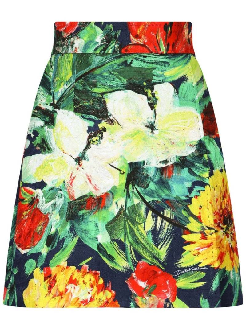 Dolce & Gabbana floral-print high-waisted miniskirt - Green von Dolce & Gabbana