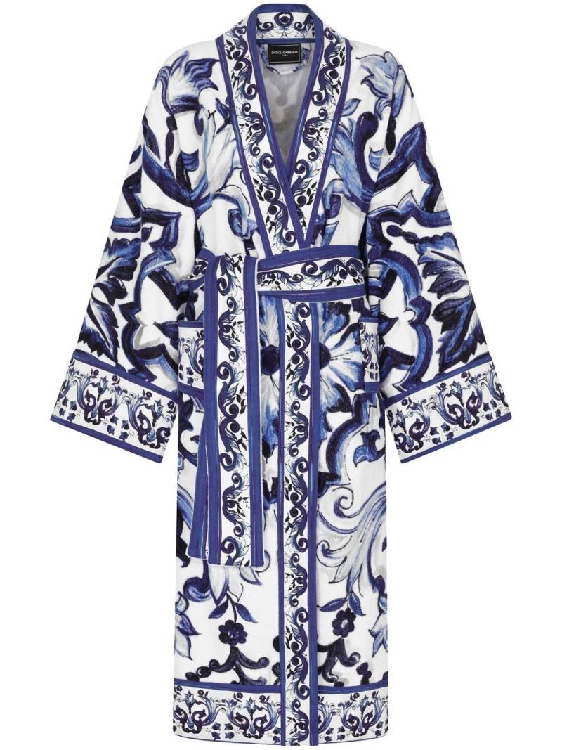 Dolce & Gabbana graphic-print long sleeve bathrobe - Blue von Dolce & Gabbana