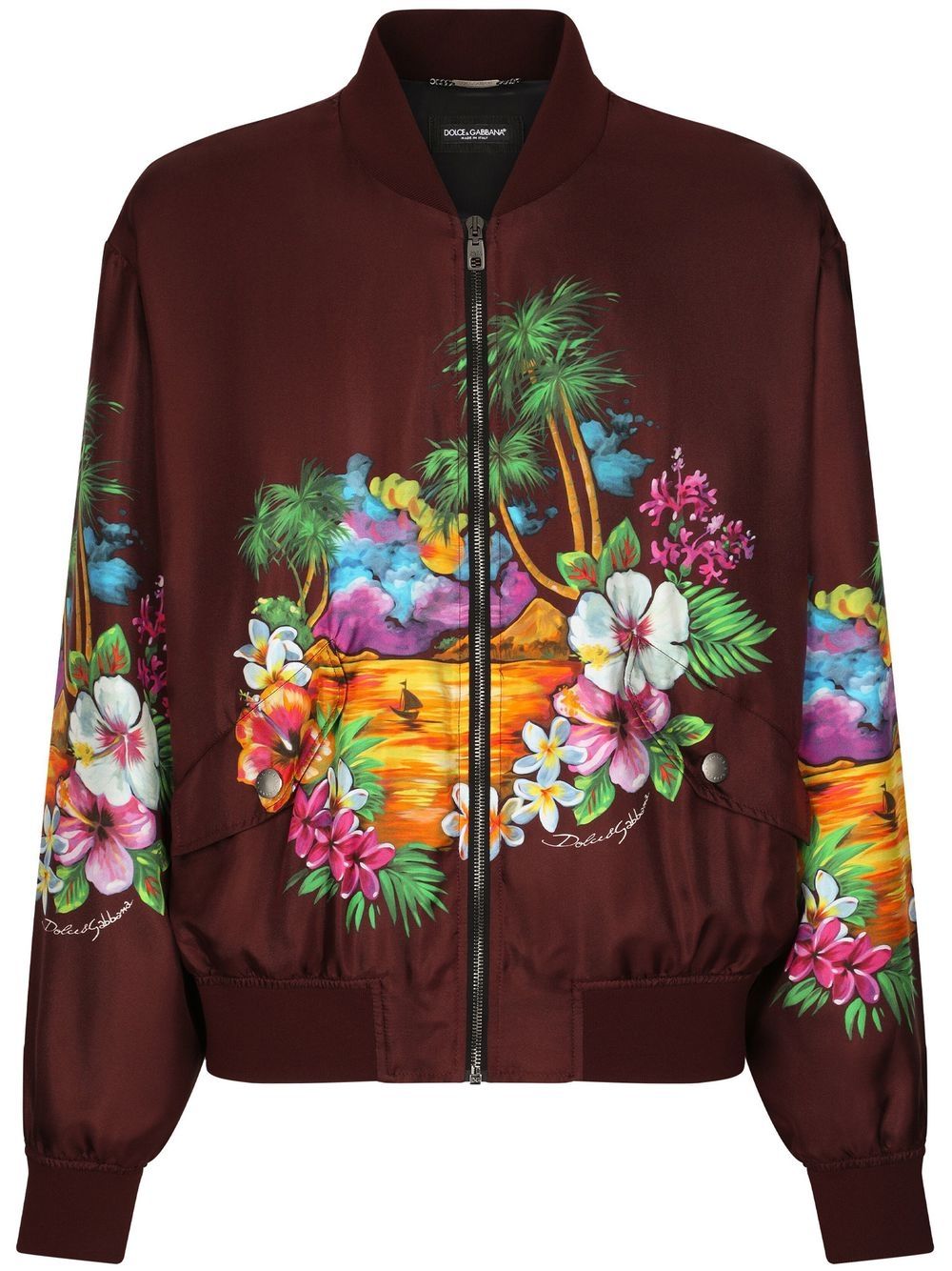 Dolce & Gabbana island-print silk bomber jacket - Red von Dolce & Gabbana