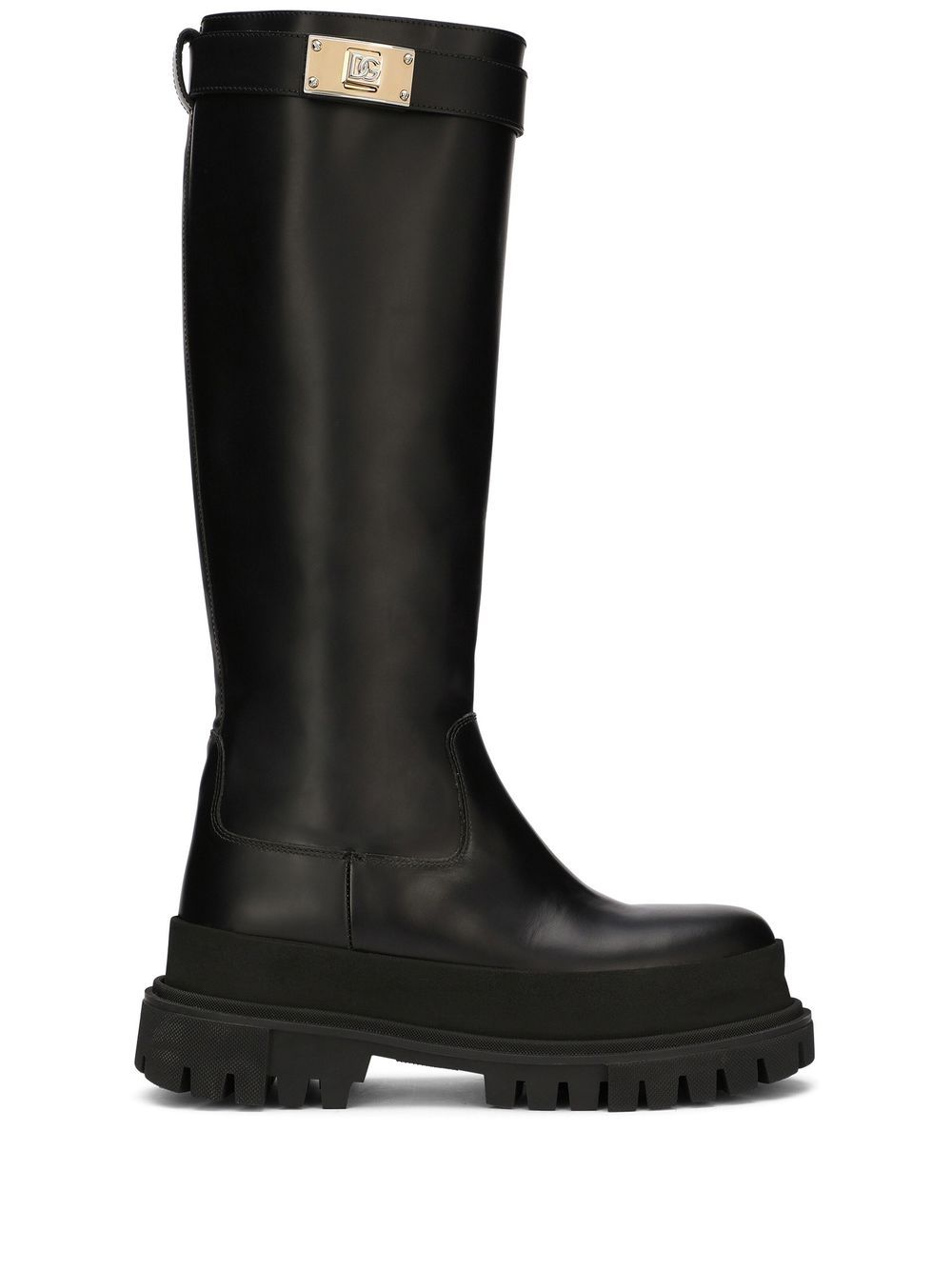 Dolce & Gabbana logo-strap knee-length leather boots - Black von Dolce & Gabbana