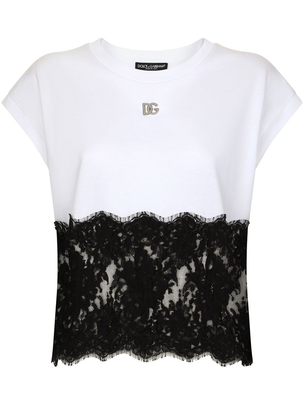 Dolce & Gabbana DG-logo lace-trim T-shirt - White von Dolce & Gabbana