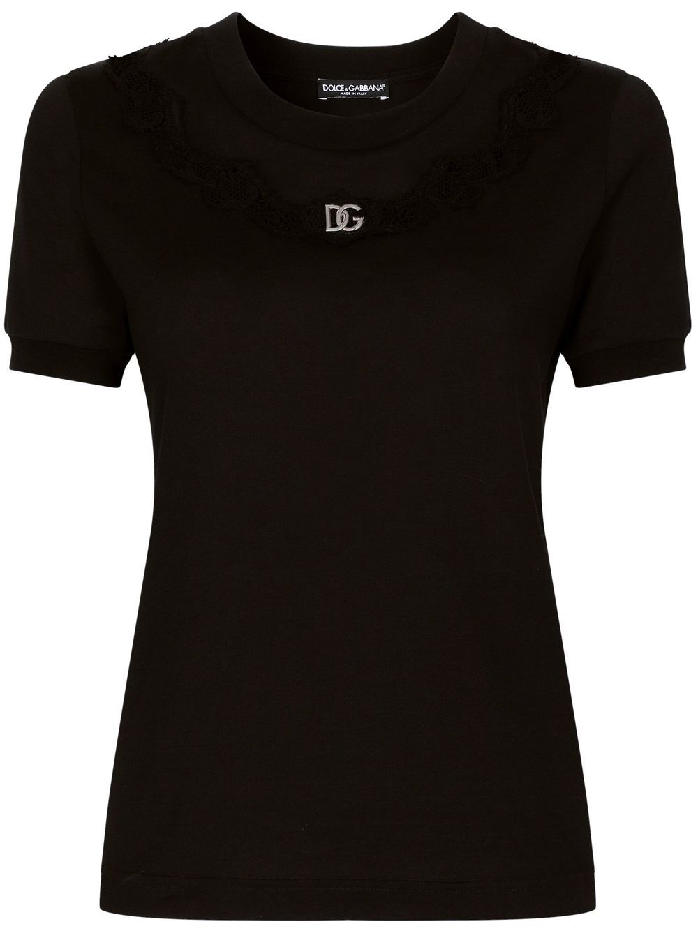 Dolce & Gabbana DG-logo lace-trim T-shirt - Black von Dolce & Gabbana