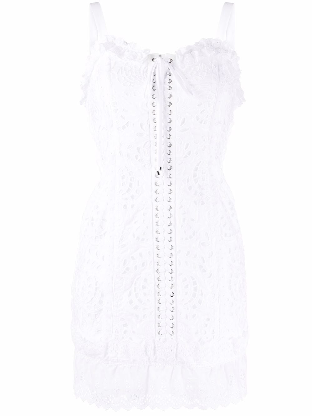 Dolce & Gabbana lace-up floral lace mini dress - White von Dolce & Gabbana