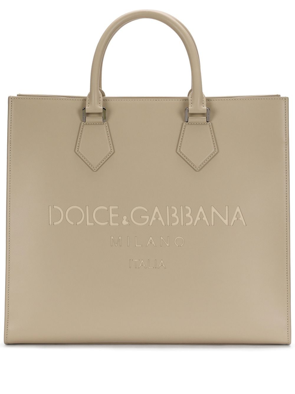 Dolce & Gabbana logo-debossed leather tote bag - Neutrals von Dolce & Gabbana